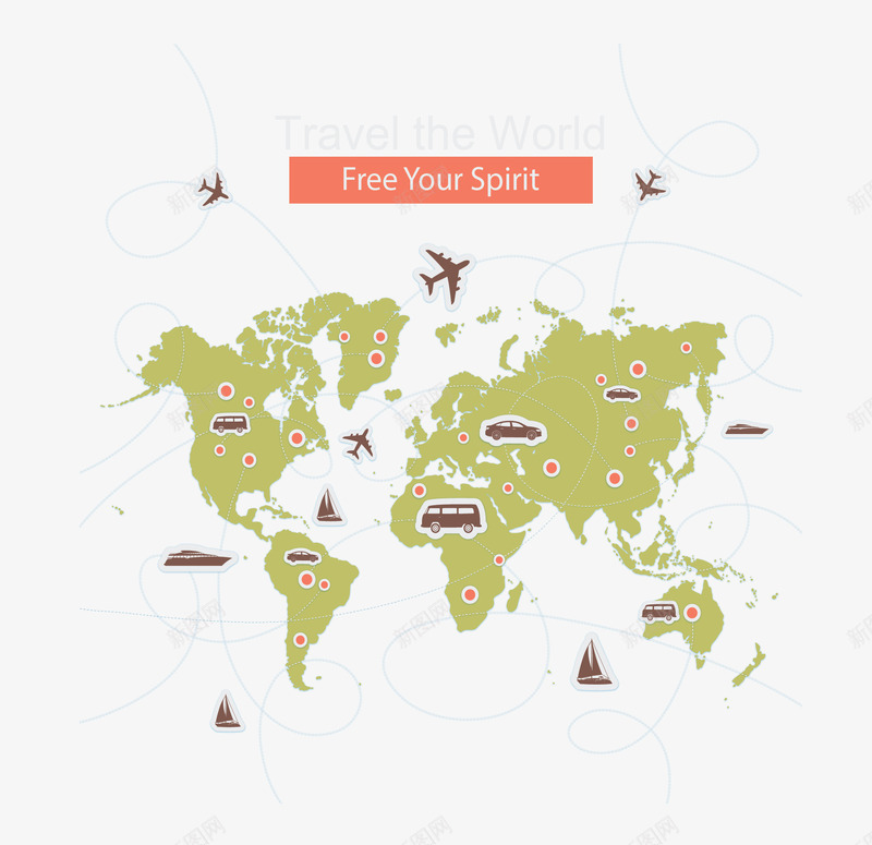 绿色世界旅游地图矢量图ai免抠素材_新图网 https://ixintu.com 世界地图 地图 旅游地图 旅游季 矢量png 绿色地图 矢量图