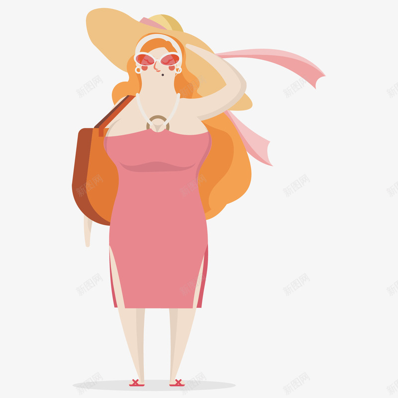 卡通胖女人png免抠素材_新图网 https://ixintu.com 卡通 女人 帽子 性感 扁平 旅游 眼镜 肥胖 胖