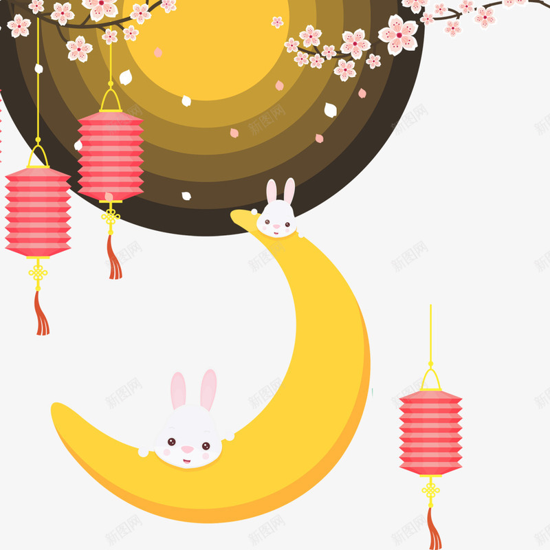 手绘风中秋节节日png免抠素材_新图网 https://ixintu.com 中秋节 兔子 卡通 可爱 手绘 月亮 灯笼 节日