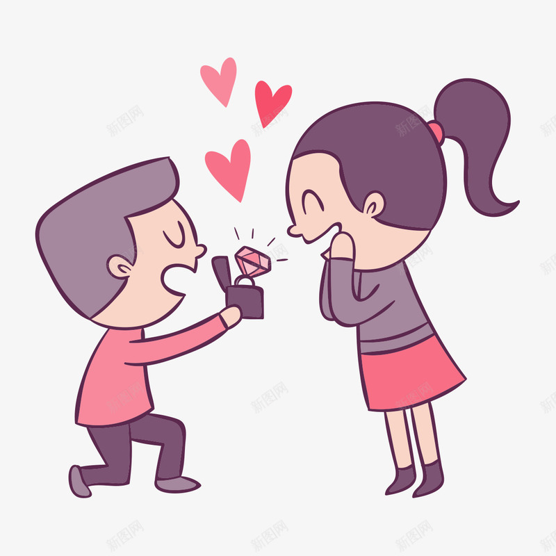 情人节求婚的情侣插画矢量图ai免抠素材_新图网 https://ixintu.com 情人节 情侣 求婚 活动 爱心 甜蜜 礼盒 粉色 节日 钻戒 矢量图