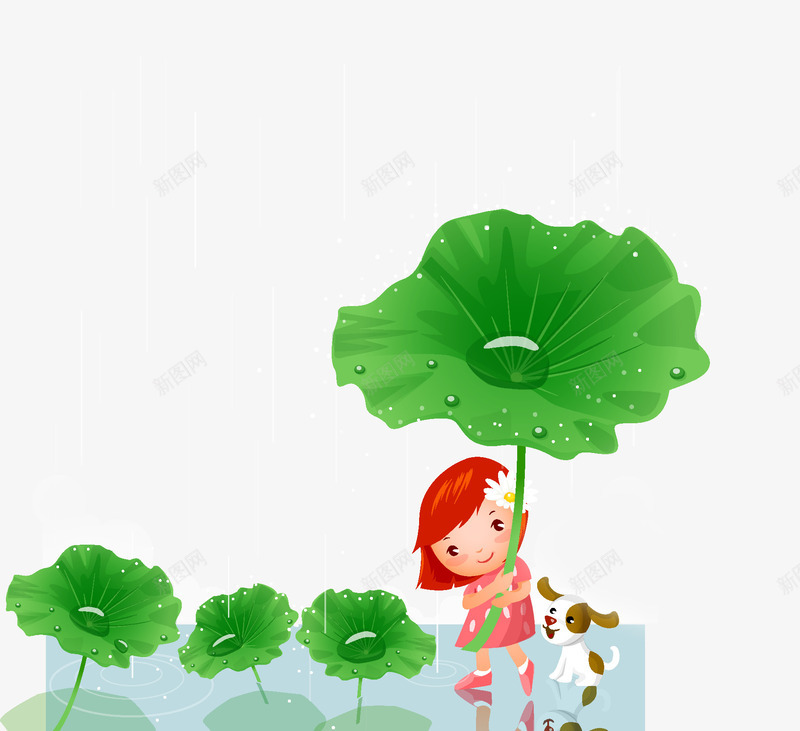 拿着荷花叶子的女孩png免抠素材_新图网 https://ixintu.com 卡通 孩 小女 手绘 荷叶