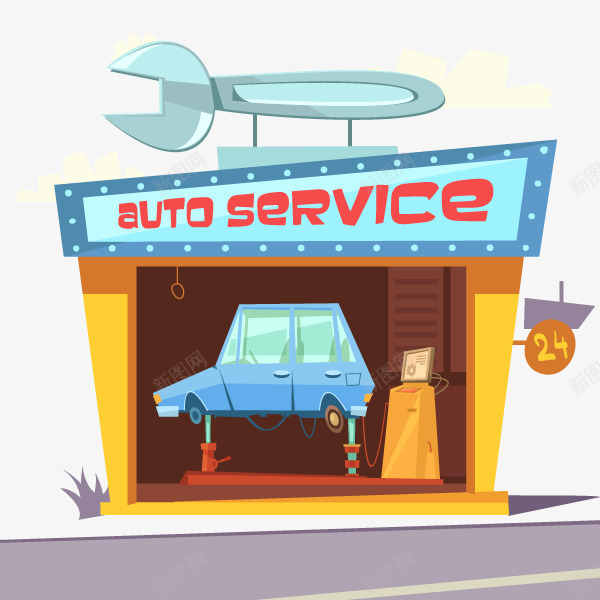修理店png免抠素材_新图网 https://ixintu.com 板斧 汽车 汽车修理 草地