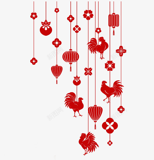 鸡年红色小挂饰png免抠素材_新图网 https://ixintu.com 2017新年素材 公鸡 年节装饰 挂饰 新年快乐 灯笼 福袋 红色 艺术字 金鸡PNG