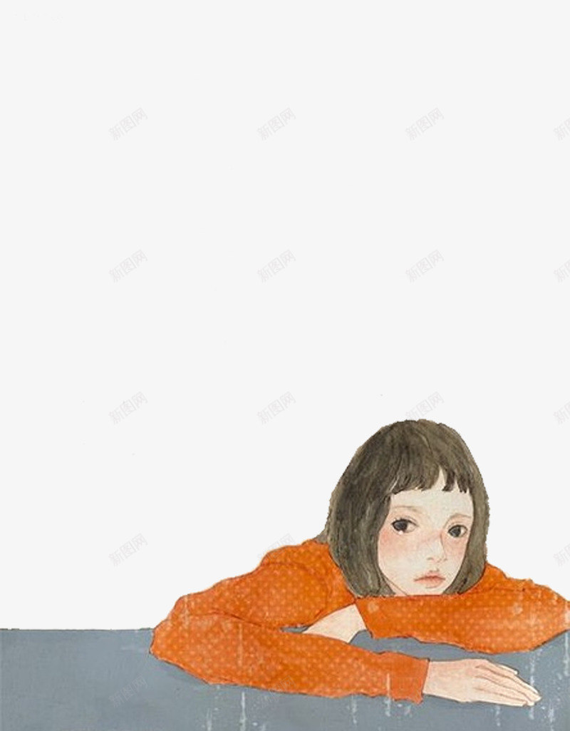 仰望天空沉思的女孩png免抠素材_新图网 https://ixintu.com 仰望天空 卡通 手绘 沉思的女孩