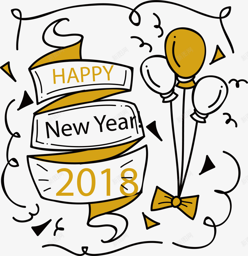 新年彩带标题框矢量图ai免抠素材_新图网 https://ixintu.com happyNewYear 新年 新年彩带 新年快乐 气球束 矢量png 矢量图