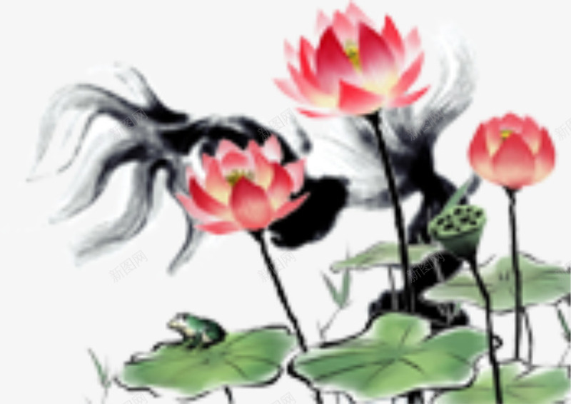 水墨画荷花png免抠素材_新图网 https://ixintu.com 中国风 廉洁 水墨画 荷花 莲花