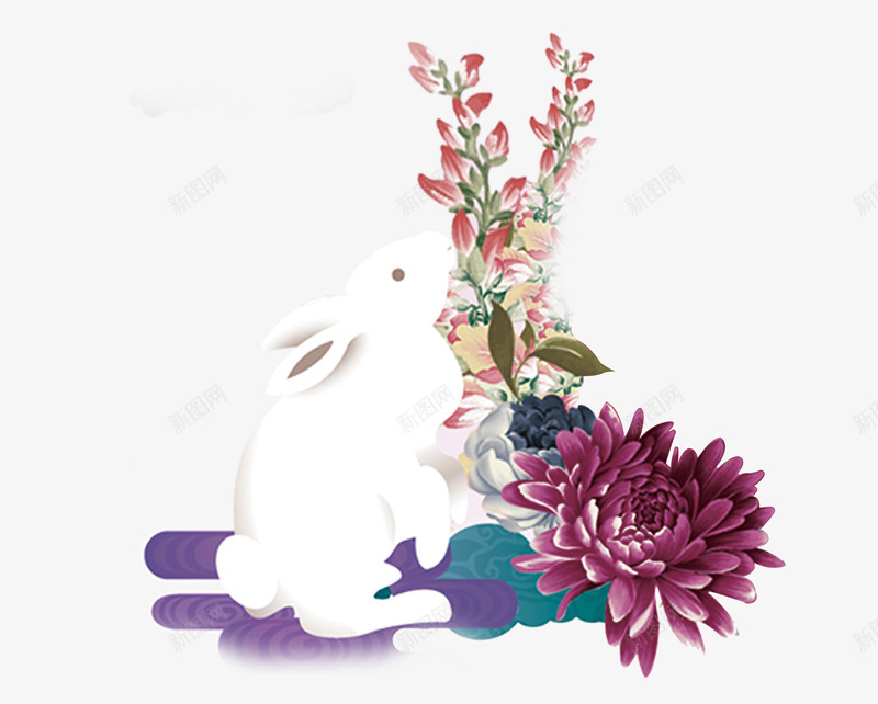 月兔png免抠素材_新图网 https://ixintu.com PSD免抠 免抠 大图 手绘 月兔 荷花 高清
