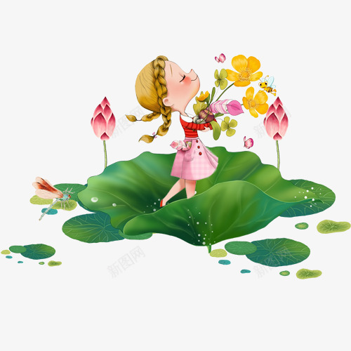 彩色唯美装饰荷花png免抠素材_新图网 https://ixintu.com 卡通有趣 可爱小孩 唯美装饰 绿色荷叶 装饰图 设计图