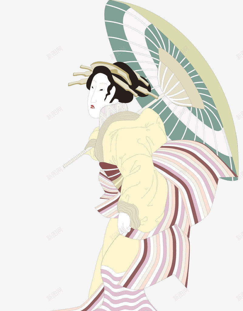 手绘日本艺伎矢量图ai免抠素材_新图网 https://ixintu.com 手绘 日本艺伎 雨伞 矢量图