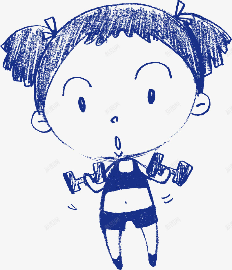 运动的小女孩矢量图ai免抠素材_新图网 https://ixintu.com 健身 创意 卡通 头发 手绘 注意身体健康 深色 矢量图 蓝色 身体健康