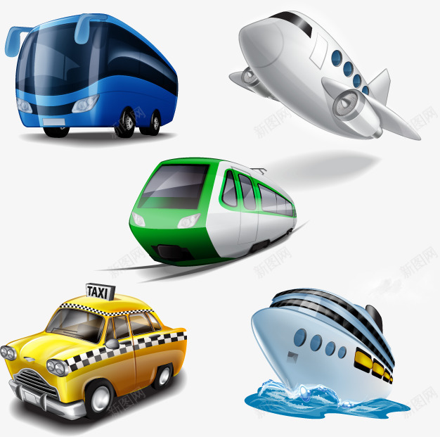 卡通交通工具png免抠素材_新图网 https://ixintu.com Q版小火车 免费下载 免费图片 卡通 大巴 汽车 火车 轮船 飞机