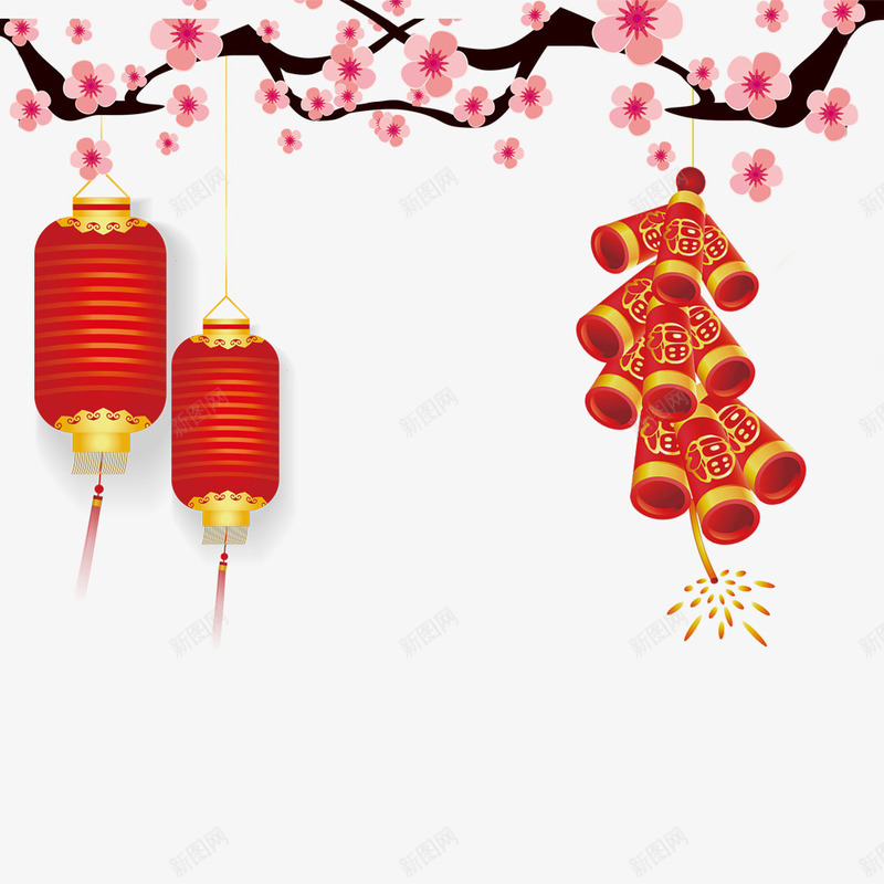 卡通创意春节海报装饰png免抠素材_新图网 https://ixintu.com 喜庆 新年 春节 春节海报 海报装饰 海报边框 灯笼 鞭炮
