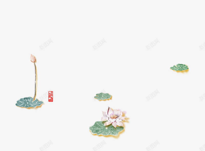国画荷花png免抠素材_新图网 https://ixintu.com 手绘 绿色 荷叶 荷花