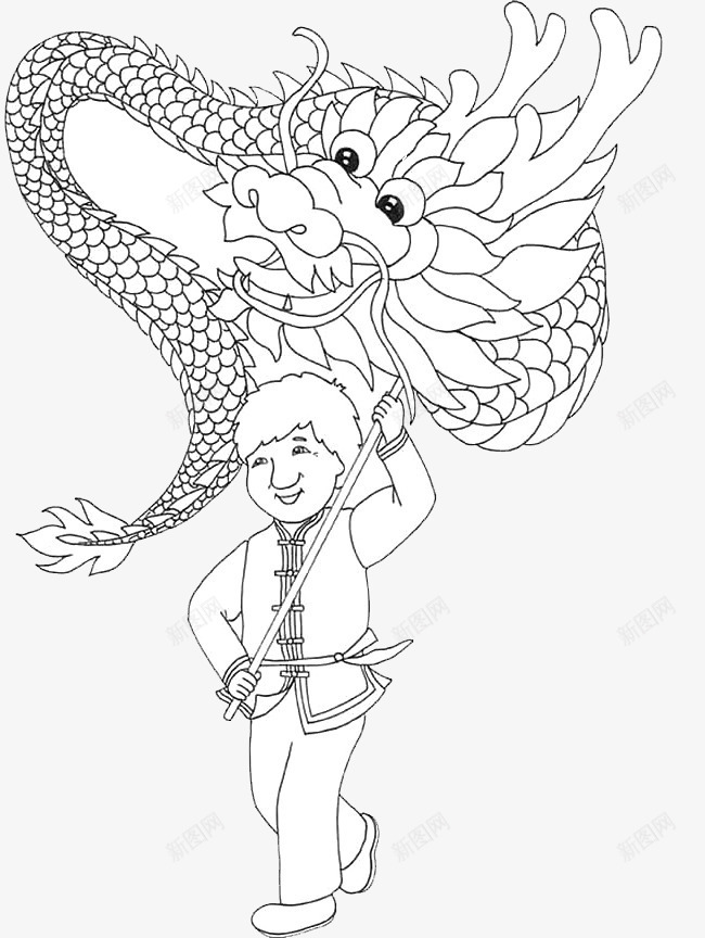 舞龙简笔画png免抠素材_新图网 https://ixintu.com 简笔画 舞龙 透明底 黑白线条
