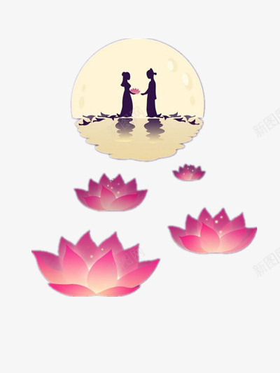 七夕png免抠素材_新图网 https://ixintu.com 月亮 浪漫 爱情 牛郎织女 荷花