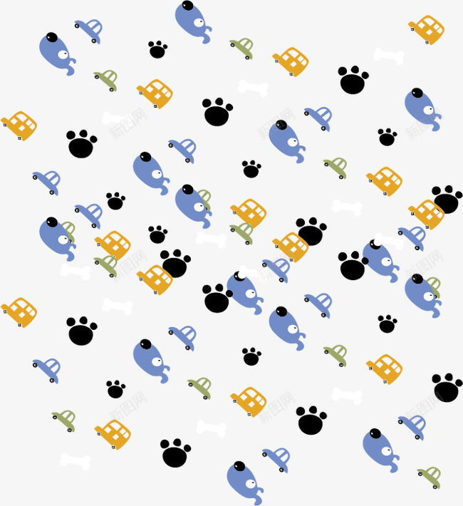 可爱卡通小狗和汽车底纹花纹背景png免抠素材_新图网 https://ixintu.com 卡通底纹花纹 卡通背景 小狗 汽车 贴纸