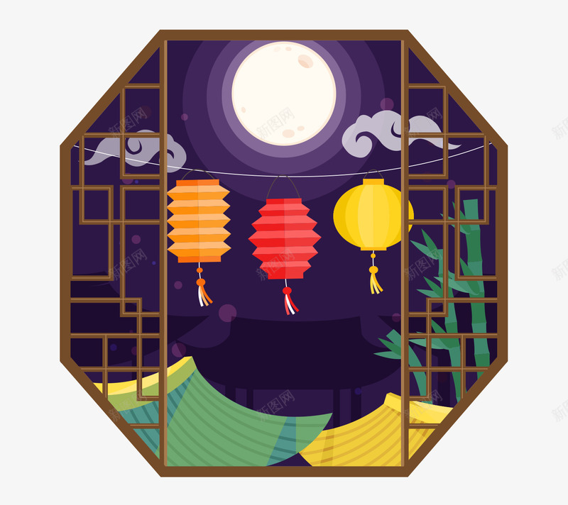 创意插画唯美中秋节psd免抠素材_新图网 https://ixintu.com 中秋节 创意 创意插画唯美中秋节 唯美 插画 月亮 灯笼 节日