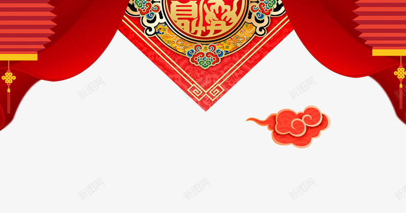 红色祥云帘子psd免抠素材_新图网 https://ixintu.com 免抠红色祥云帘子 帘子 灯笼 祥云 红色 背景