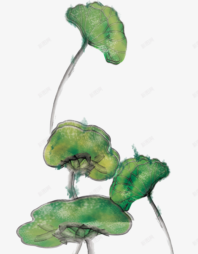手绘绿色水墨夏日荷花png免抠素材_新图网 https://ixintu.com 夏日 水墨 绿色 荷花