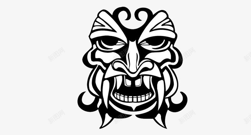 艺术绘画png免抠素材_新图网 https://ixintu.com 手绘 面具 驱邪 鬼面 黑白线描