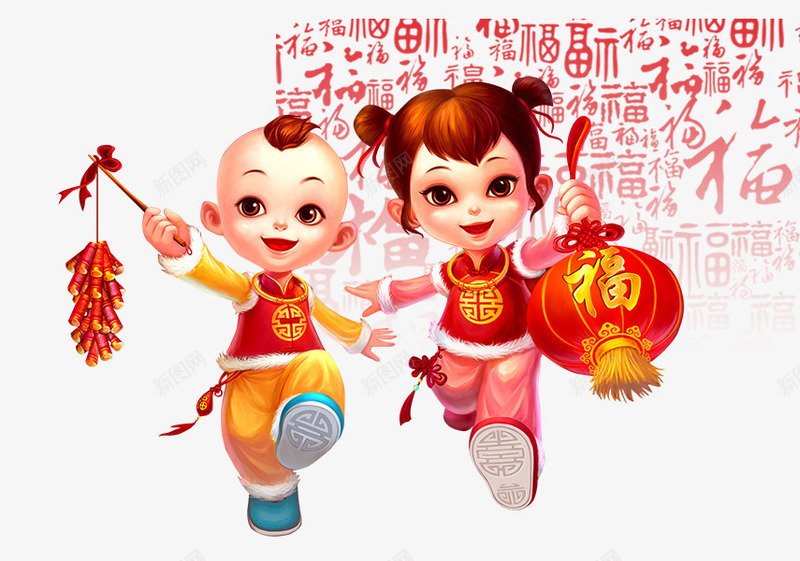 新年福娃psd免抠素材_新图网 https://ixintu.com PNG素材 免费素材 新年 灯笼 福娃 福字 鞭炮