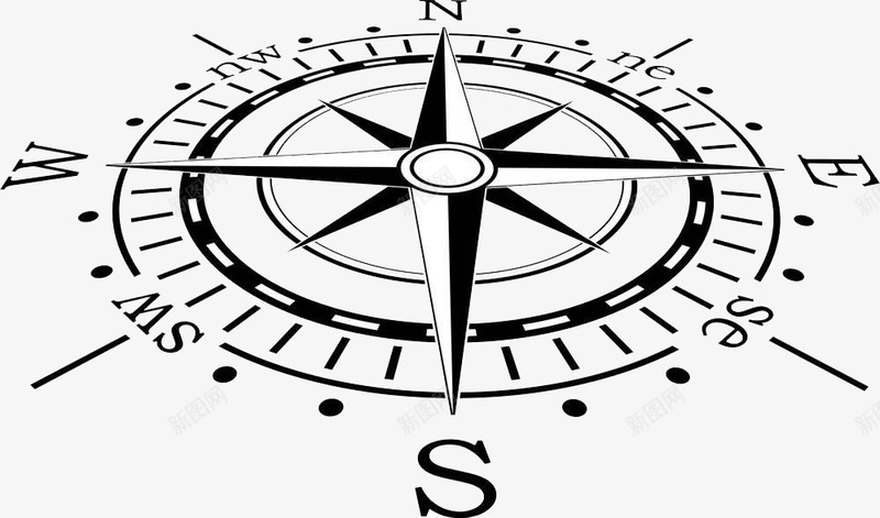 黑白极简南北指针png免抠素材_新图网 https://ixintu.com 南北指针 导航设备 指引工具 探索 方向指引 磁性器具 航行导航