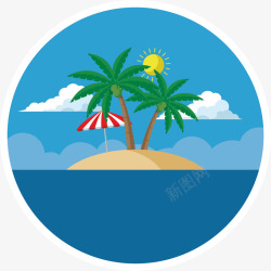卡通夏日海边休闲椰树海岛标贴矢矢量图素材