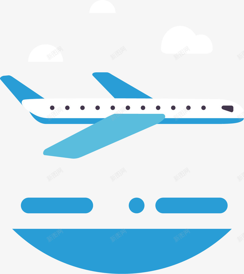 卡通飞机模型png免抠素材_新图网 https://ixintu.com 交通工具 平面图形卡通 手绘 白色 蓝色 飞机