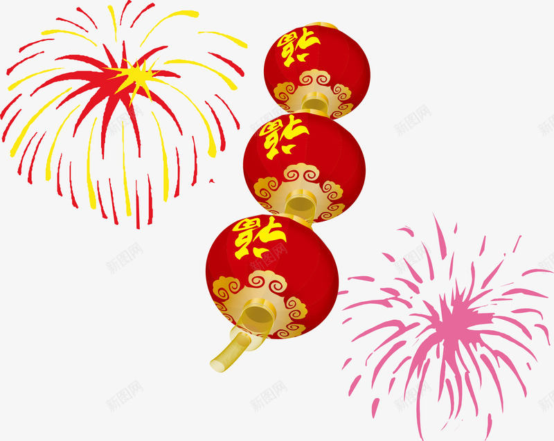 烟花灯笼大年初一png免抠素材_新图网 https://ixintu.com 大年初一 春节 灯笼 灯笼烟花 灯笼素材 烟花 矢量大年初一