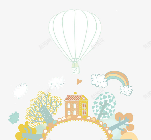 卡通房子天空图案插画png免抠素材_新图网 https://ixintu.com 卡通 天空 房子 树木