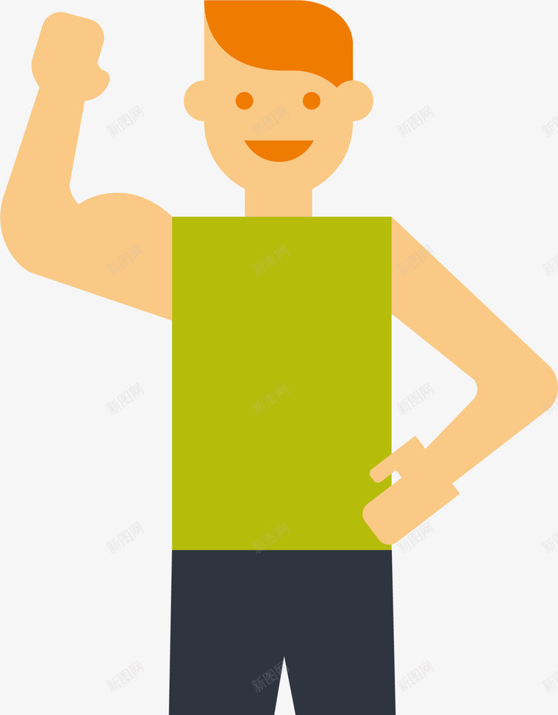 绿色扁平强壮男孩png免抠素材_新图网 https://ixintu.com 健康 卡通男生 强壮男孩 强壮肌肉男 强身健体 肌肉男 运动健身 锻炼