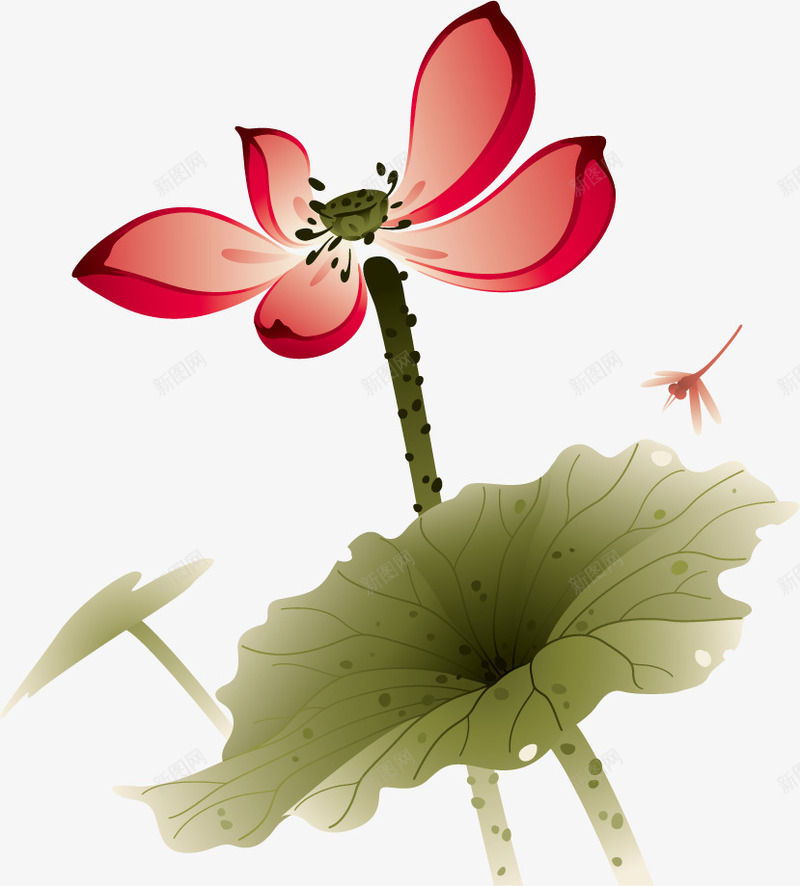 水墨画png免抠素材_新图网 https://ixintu.com 传统绘画 国画 彩色 手绘 水墨画 绘画 荷叶 荷花 莲花 蜻蜓