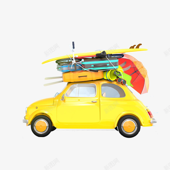 小黄车png免抠素材_新图网 https://ixintu.com 创意设计素材 小黄车 旅游素材 行李箱 车载行李 雨伞