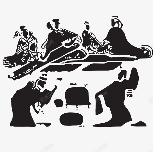 古代商朝黑白剪裁png免抠素材_新图网 https://ixintu.com 人物 古代人物 喝酒 故事 朝代 素材 食物 马类 黑白剪纸