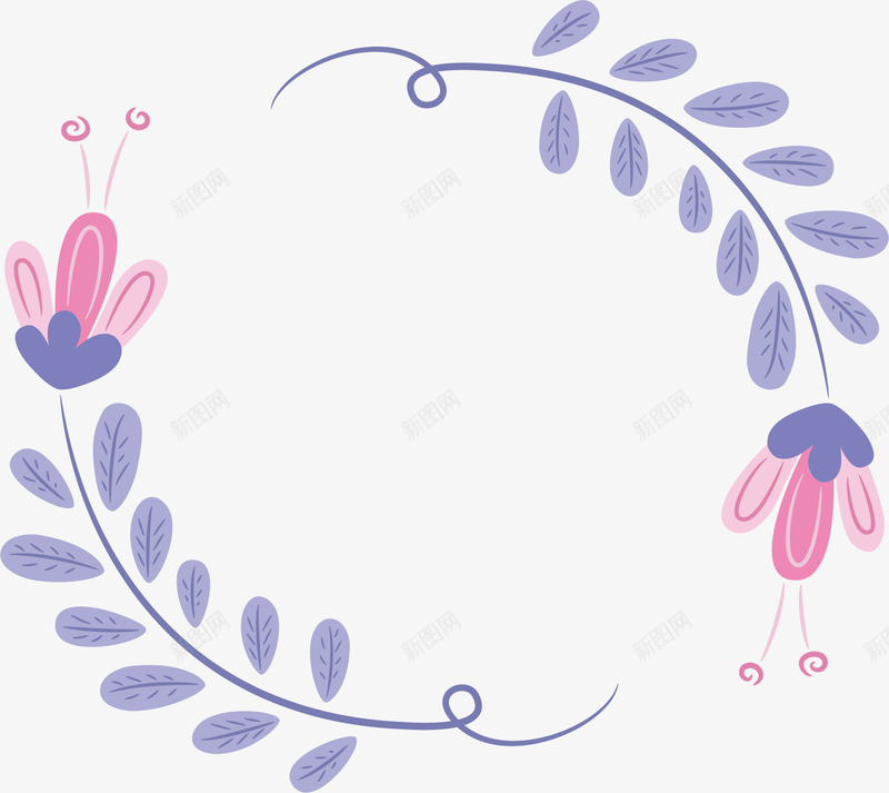 蓝紫色花朵标题框png免抠素材_新图网 https://ixintu.com 小粉花 标题框 矢量素材 花朵标题框 蓝紫色