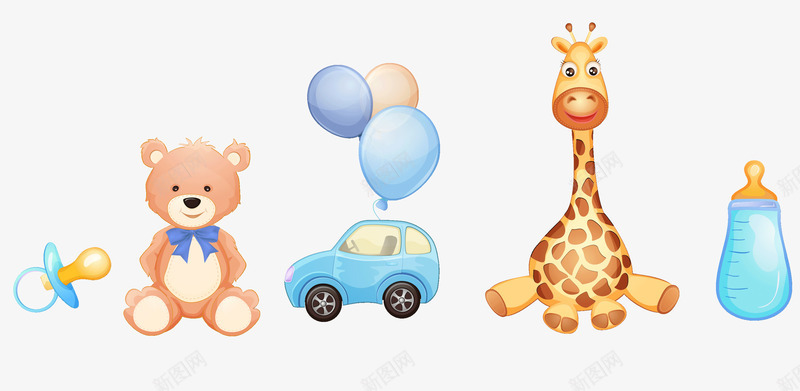 卡通儿童玩具png免抠素材_新图网 https://ixintu.com 奶瓶 娃娃 小汽车 幼儿奶嘴 狗熊 玩具 长颈鹿