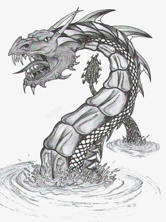 海怪黑白素描画png免抠素材_新图网 https://ixintu.com 奇异 插画 海怪 海洋怪物 素描画 黑白 龙造型