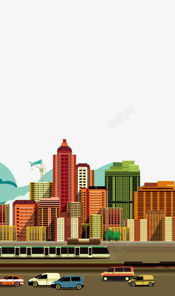 彩色都市建筑插画矢量图素材