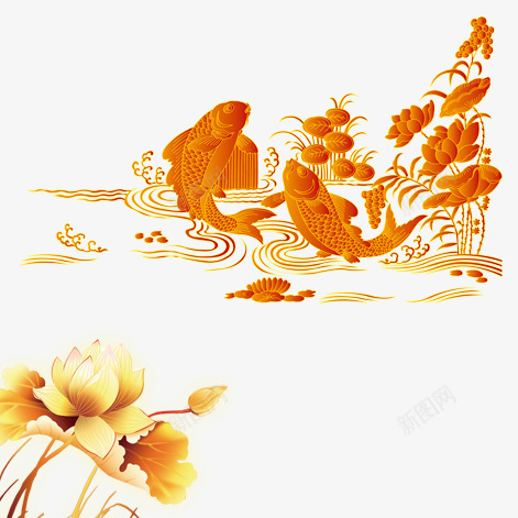 荷花鲤鱼psd免抠素材_新图网 https://ixintu.com 新年 水墨 节日