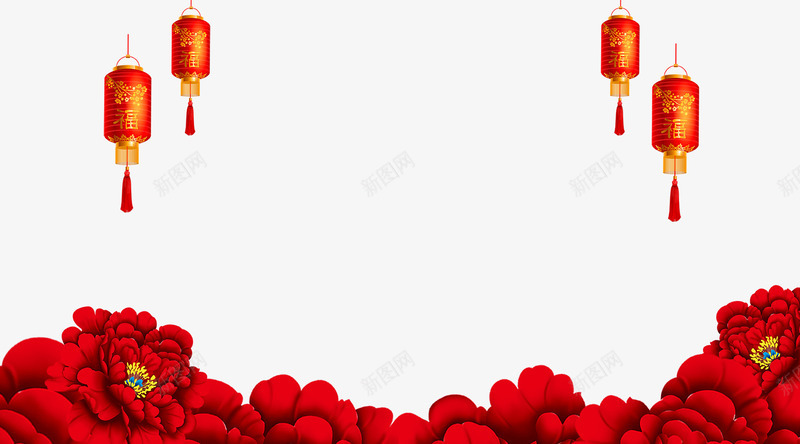 红色牡丹灯笼psd免抠素材_新图网 https://ixintu.com 新年 海报 灯笼 红色牡丹 背景