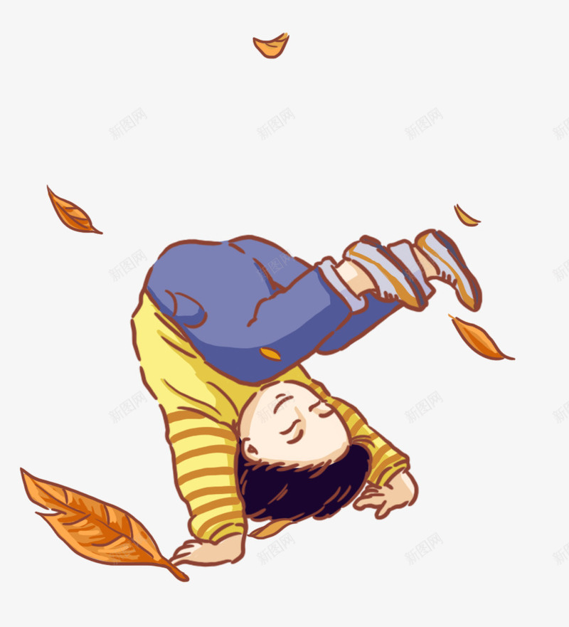 翻筋斗的小孩psd免抠素材_新图网 https://ixintu.com 卡通手绘 孩子 小孩 手绘小孩 男孩 翻筋斗 落叶 装饰图案