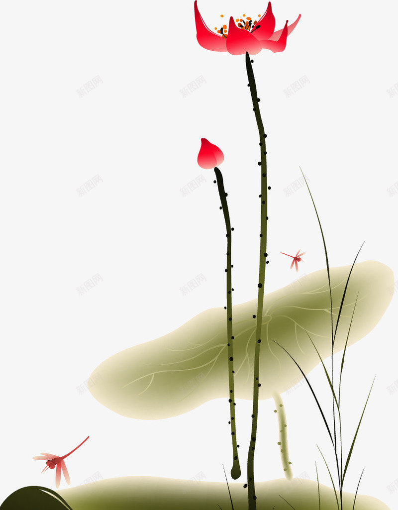 手绘荷花png免抠素材_新图网 https://ixintu.com 中国风 手绘 荷花