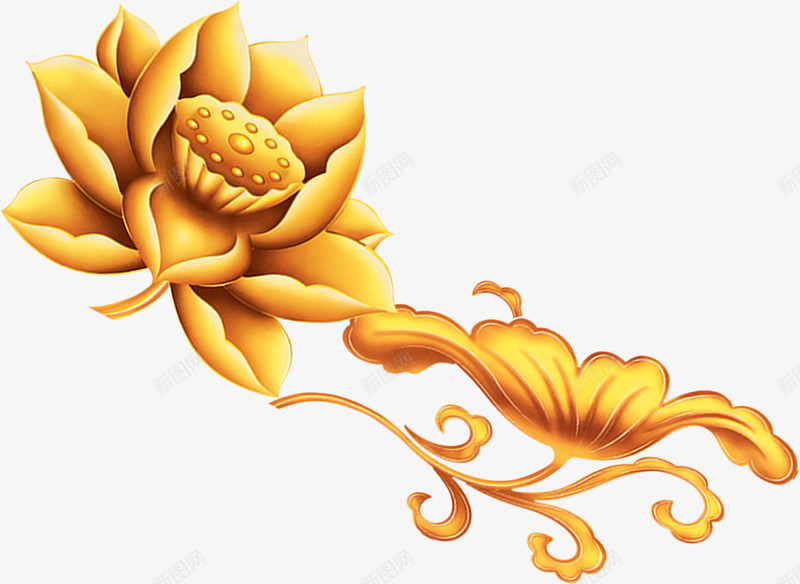 金莲花png免抠素材_新图网 https://ixintu.com 荷花 莲花 金色 金莲花 黄金莲花