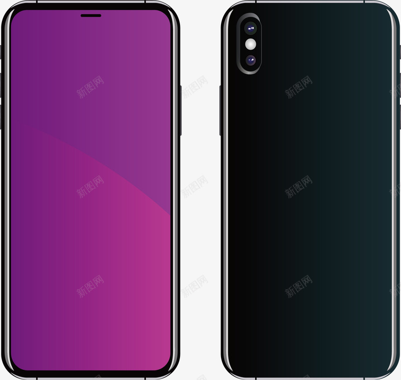 紫色界面手机模型png免抠素材_新图网 https://ixintu.com 手机 手机模型 矢量png 紫色桌面 苹果手机 黑色手机