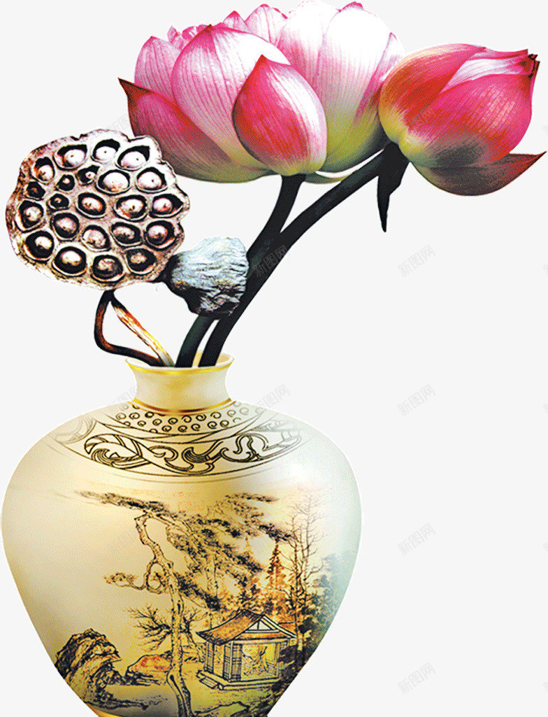 中国风花瓶荷花莲蓬png免抠素材_新图网 https://ixintu.com 中国风 花瓶 荷花 莲蓬