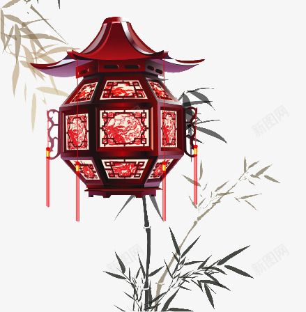 古风灯笼png免抠素材_新图网 https://ixintu.com 古灯 竹叶 竹子 红木 雕花
