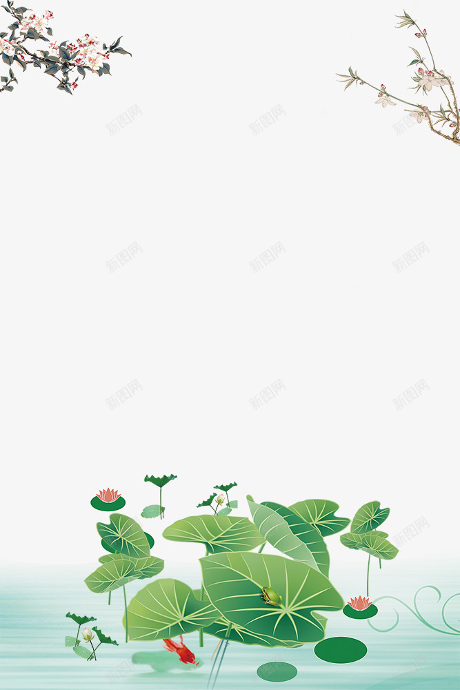 手绘荷花与桃花装饰边框psd免抠素材_新图网 https://ixintu.com 小清新 手绘叶子 手绘画 手绘花朵 手绘花束 手绘花草 田园风 花朵装饰