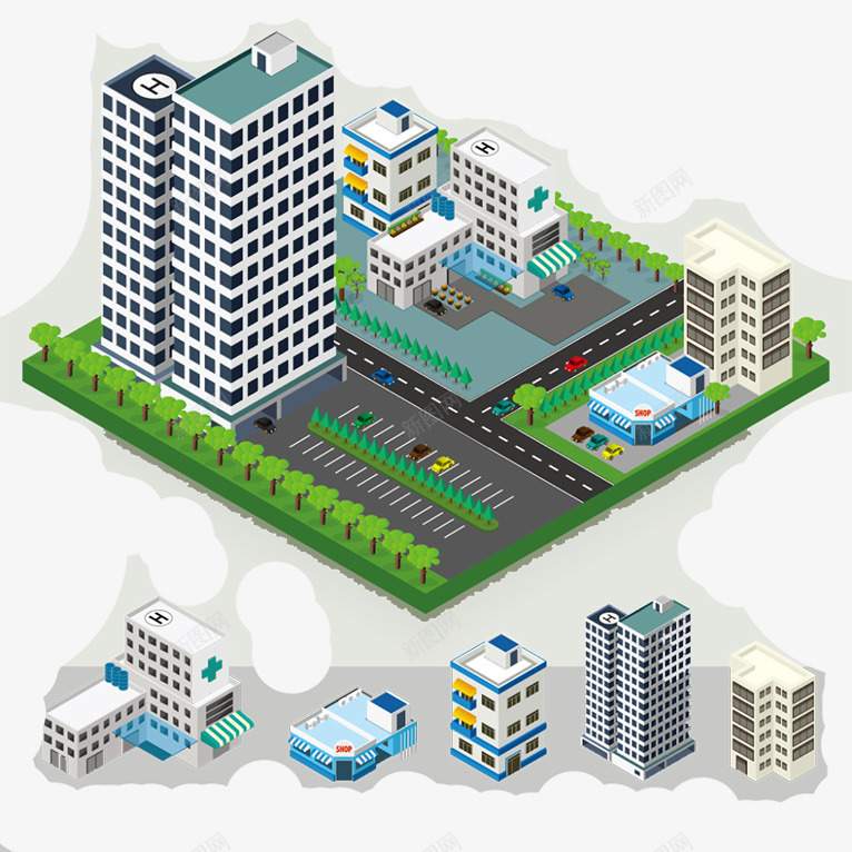 现代建筑大楼png免抠素材_新图网 https://ixintu.com 建筑小区 模型 网页设计