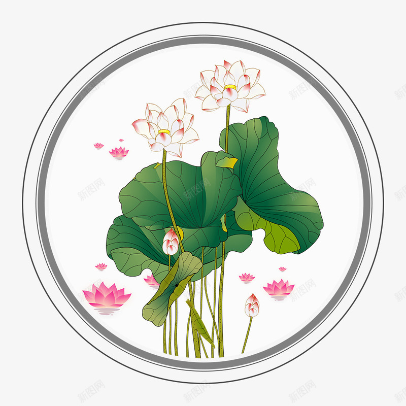 手绘中国风处暑插画psd免抠素材_新图网 https://ixintu.com 中国风 处暑 手绘 插画设计 植物设计 荷花