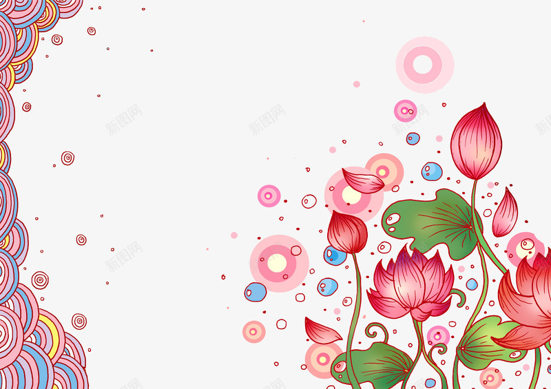 手绘荷花边框背景png免抠素材_新图网 https://ixintu.com 手绘 水彩 背景 荷花 边框